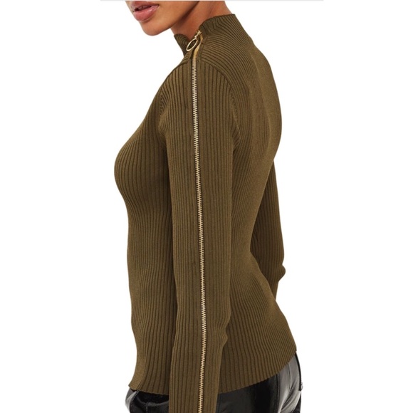 Topshop Sweaters - NWT TopShop Zip Sleeve Funnel Neck Sweater Olive